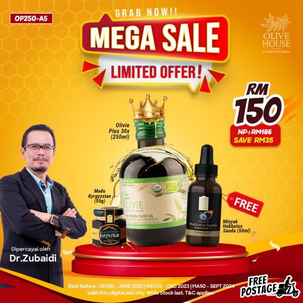 1x OLIVIE PLUS 250ML + 1x MADU KYRGYZSTAN 50G + FREE 1x HABBATUS SAUDA